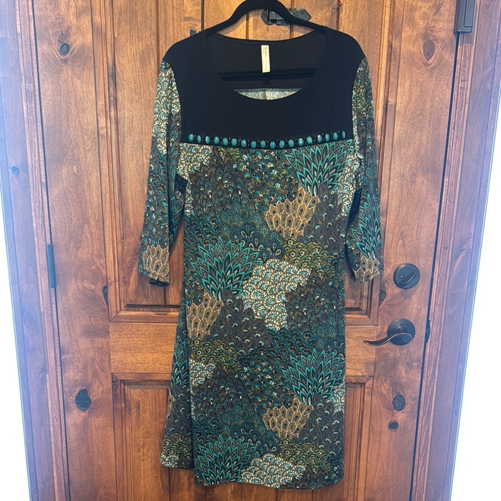 Perseption Blue Sheath Dress 3/4 Sleeve Crew Neck